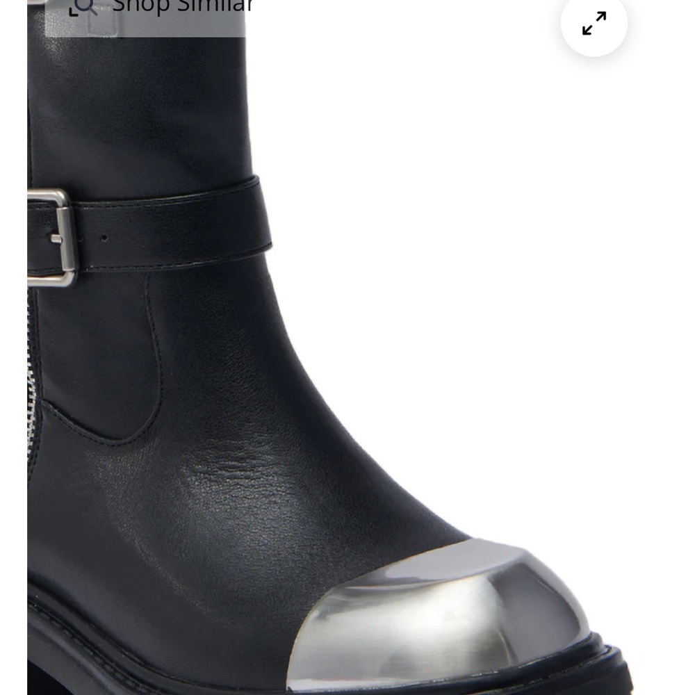 Black and Silver Combat Moto Boots with Buckle Strap